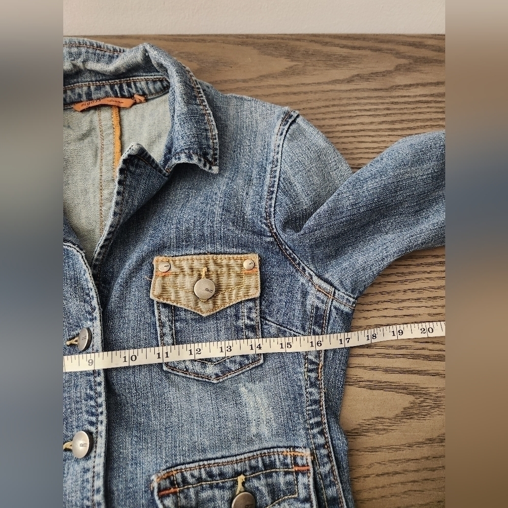 Y2K Jean Jacket Womens Small Patch Elbows Vintage 90s - Picture 7 of 9